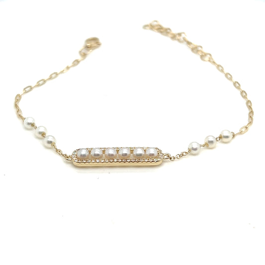 Bar Pearl and Diamond Link Bracelet