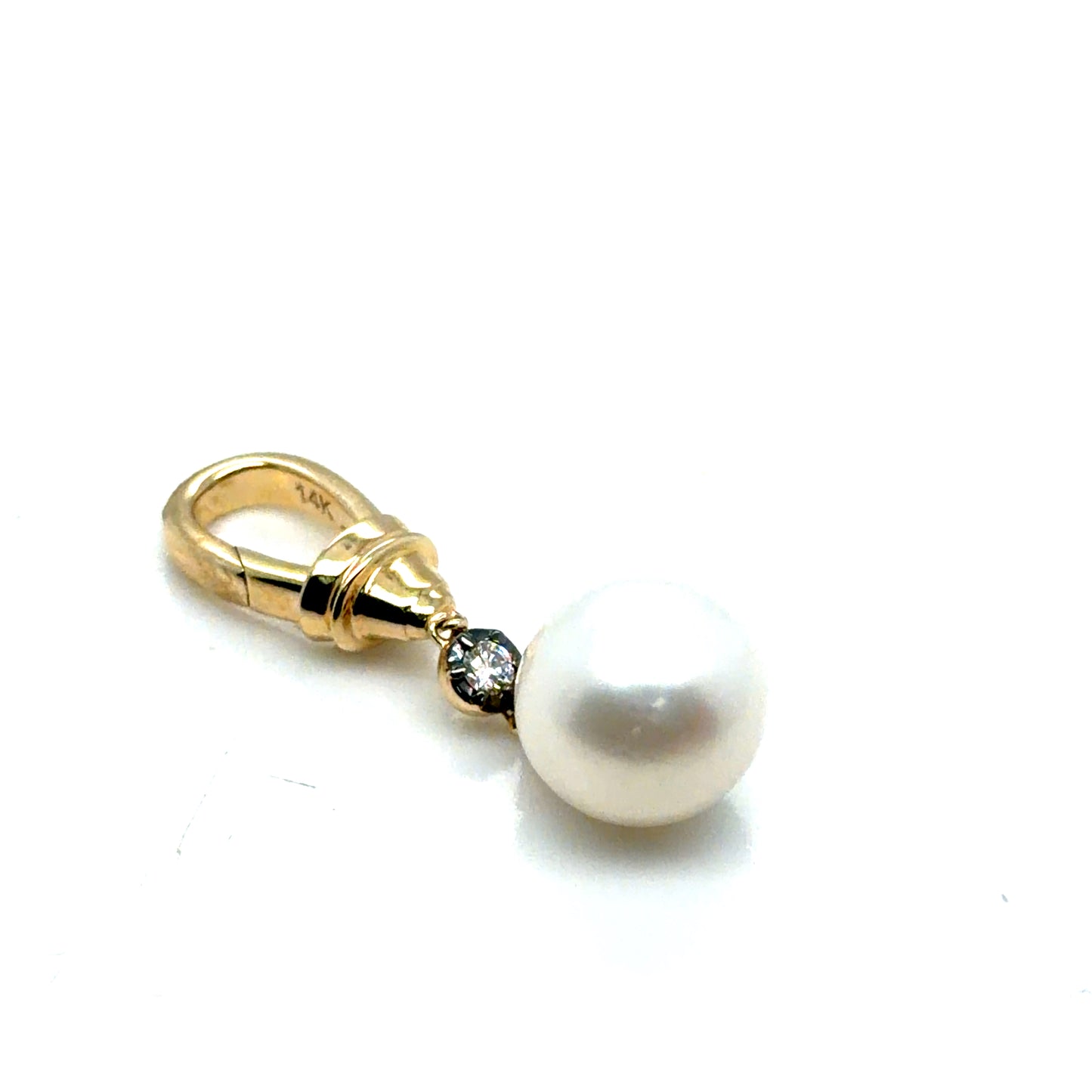 14Kt Yellow Gold Pearl and Diamond Drop Charm/Pendant