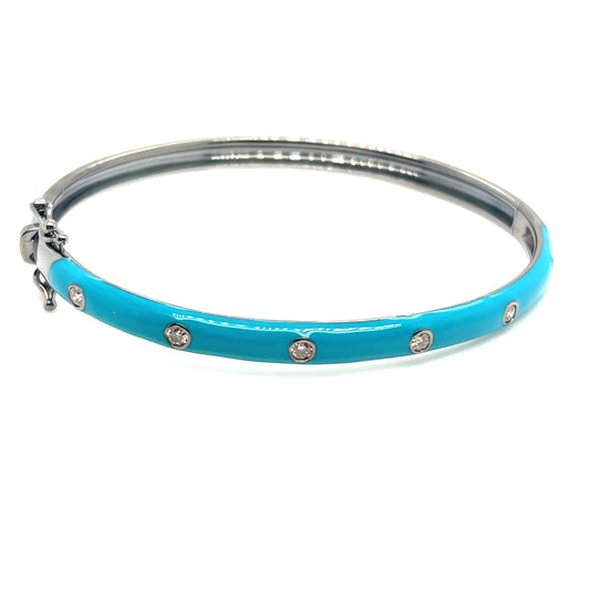 Oxidized Sterling Silver, Turquoise, and Diamond Bangle Bracelet