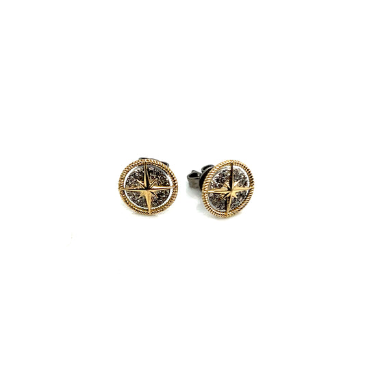 Sterling Silver and 14Kt Yellow Gold Diamond Starburst Stud Earrings