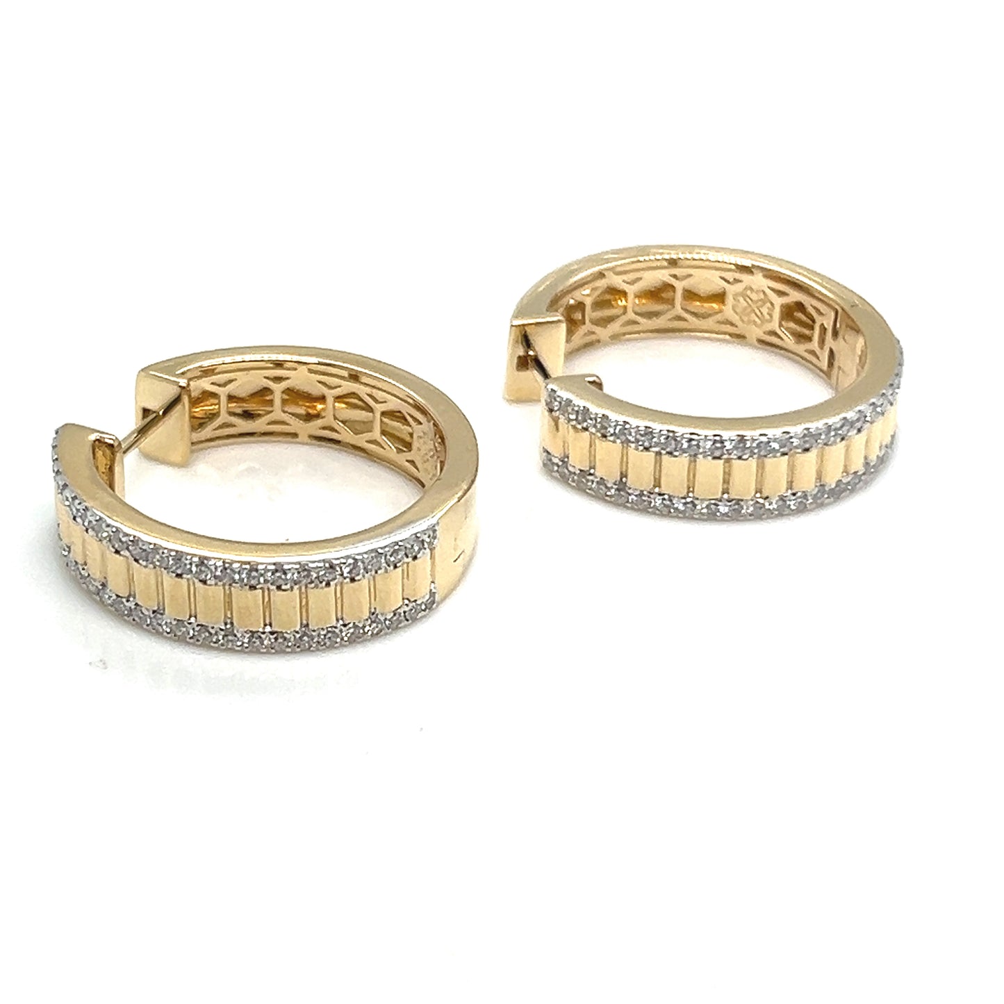 Yellow Gold Diamond Ridge Hoop Earrings