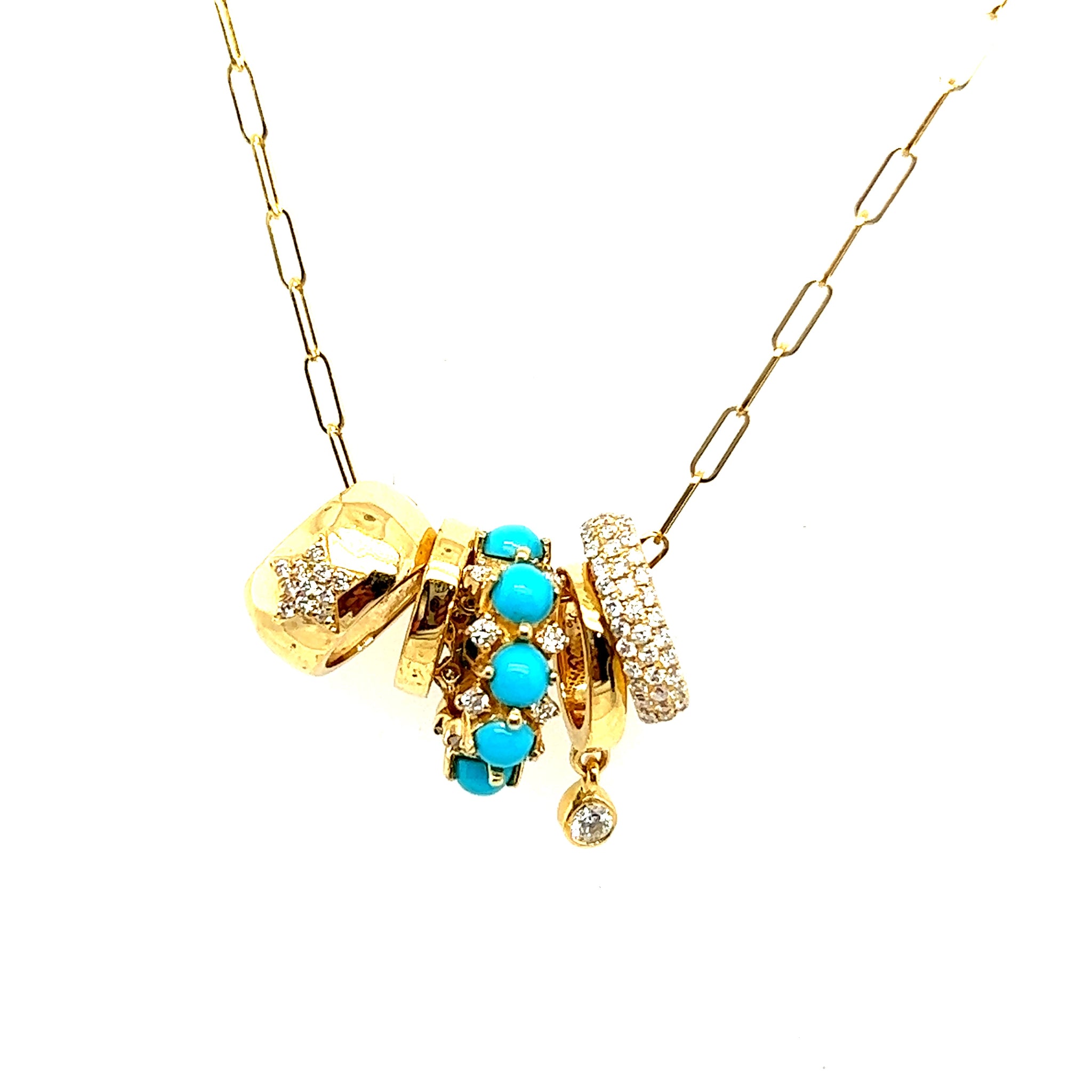 Multi Charm Necklace with Turquoise and Diamonds