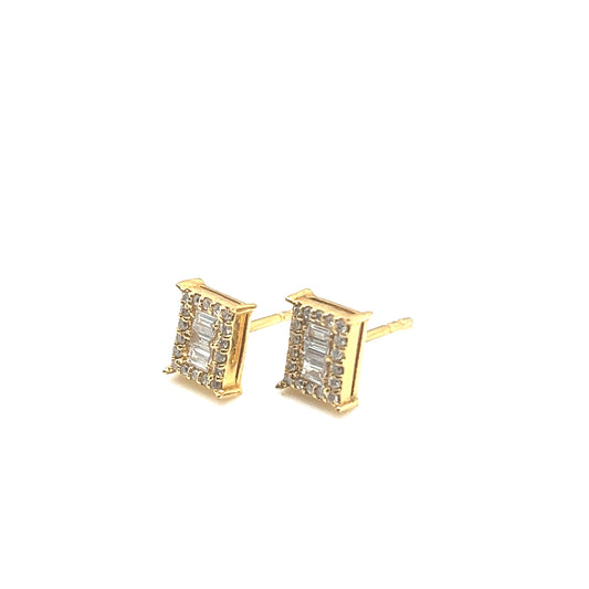 Baguette and Brilliant Round Diamond Stud Earrings