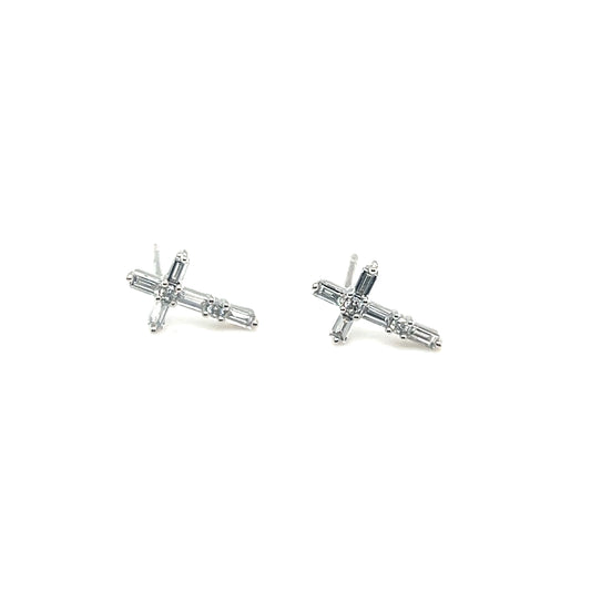 White Gold Diamond Cross Stud Earrings