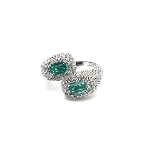 Emerald and Pave Diamond Crossover Ring