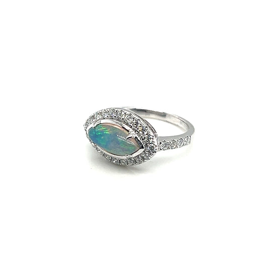 Marquise Opal and Diamond Ring