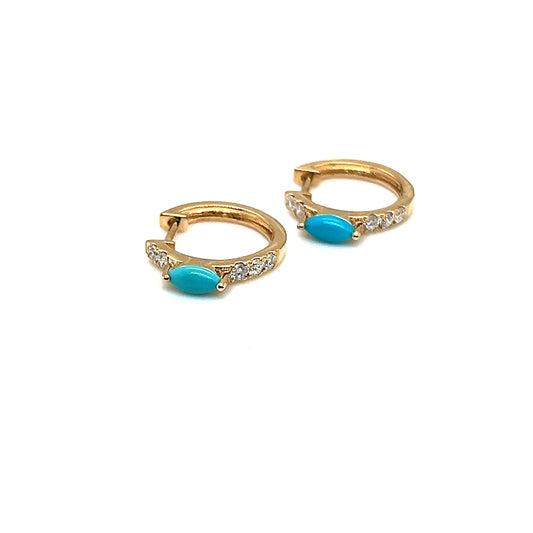 Diamond and Turquoise Huggie Earrings