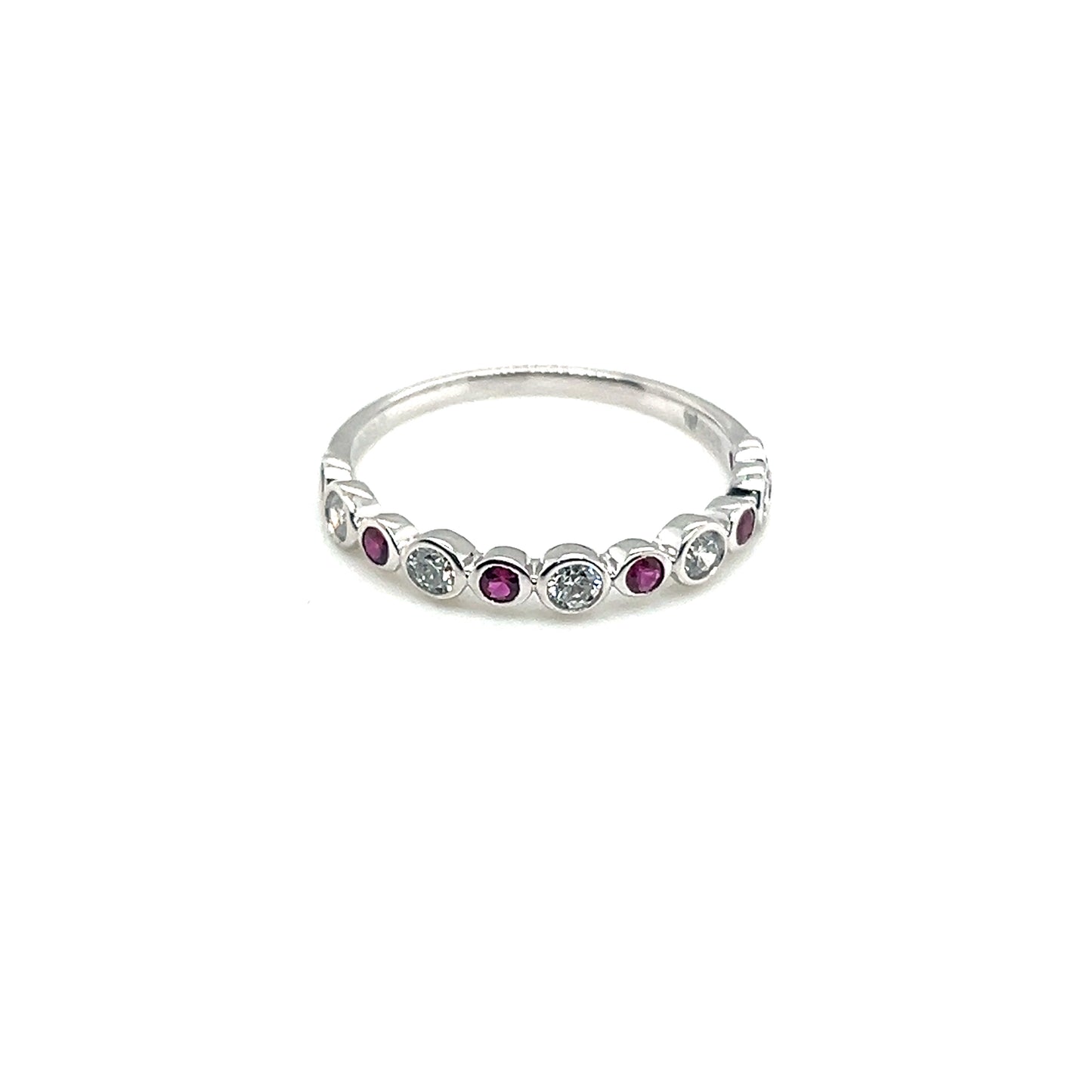 White Gold Round Ruby and Diamond Band