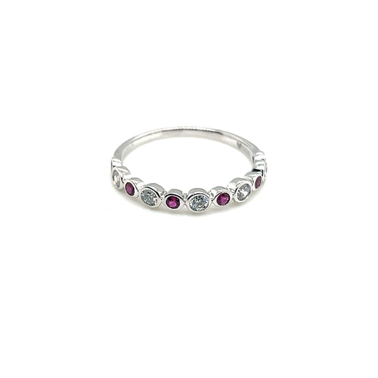 White Gold Round Ruby and Diamond Band