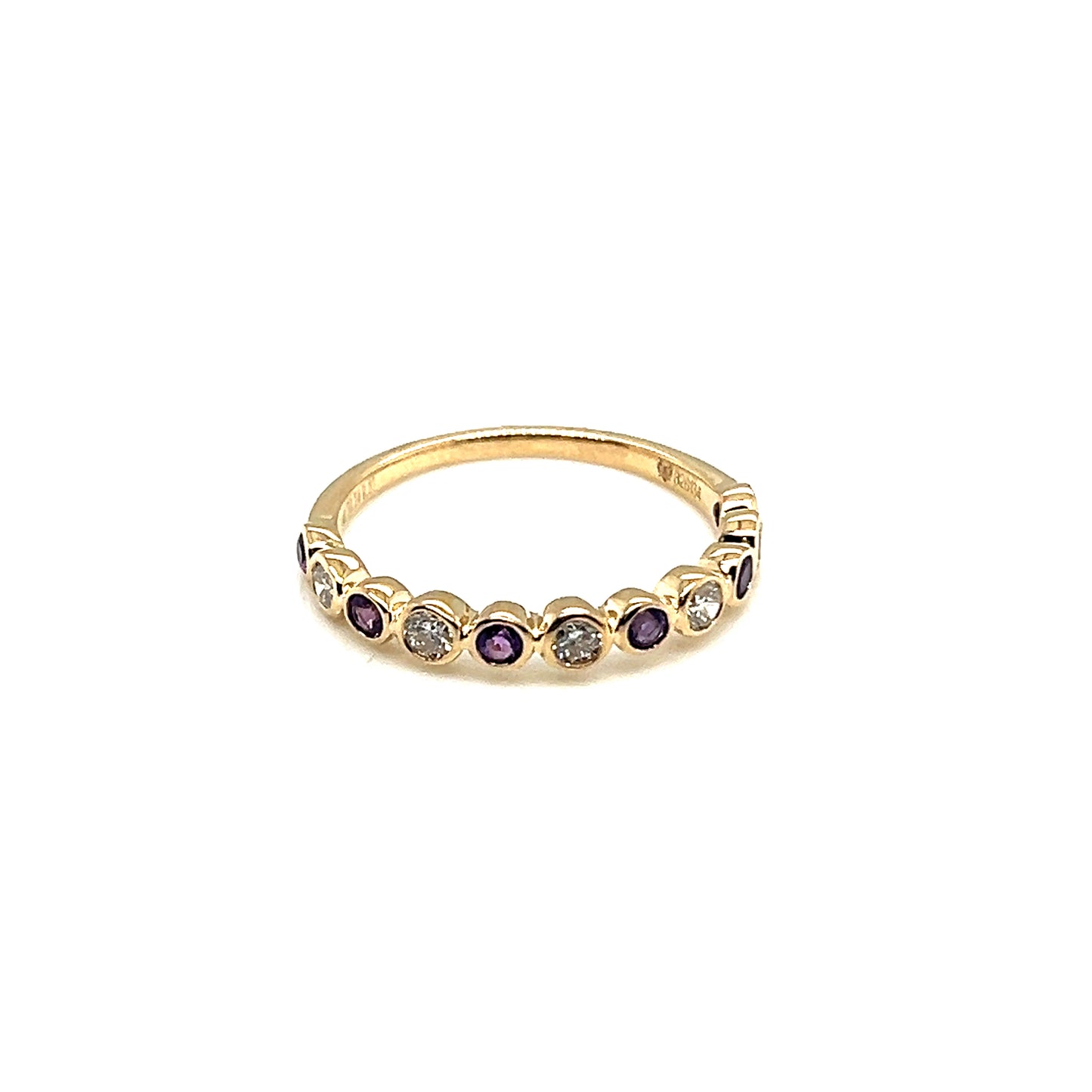 Yellow Gold Amethyst and Diamond Band