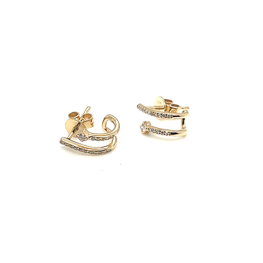 Yellow Gold Diamond Double Huggie Earrings