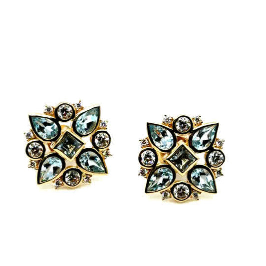 14Kt Yellow Gold Blue Topaz and Diamond Earrings