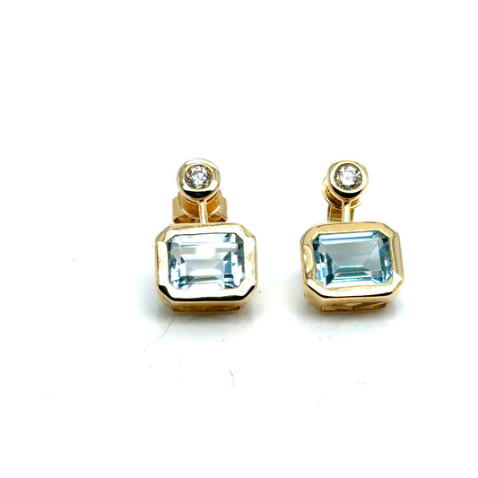14Kt Yellow Gold Blue Topaz and Diamond Earrings