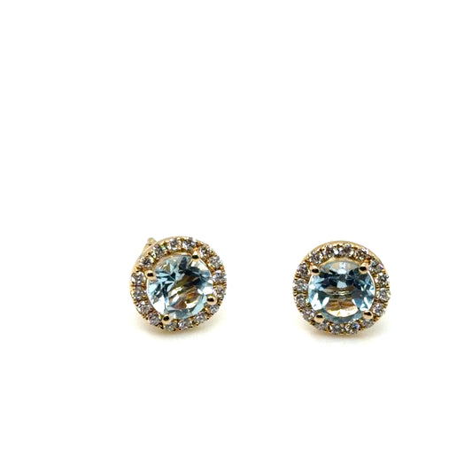 14Kt Yellow Gold Blue Topaz and Diamond Bezel Stud Earrings