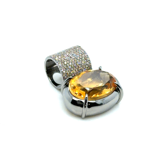 Sterling Silver Citrine and Diamond Pendant