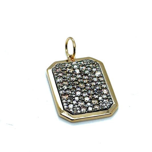 14Kt Yellow Gold and Sterling Silver Diamond Dog Tag Pendant