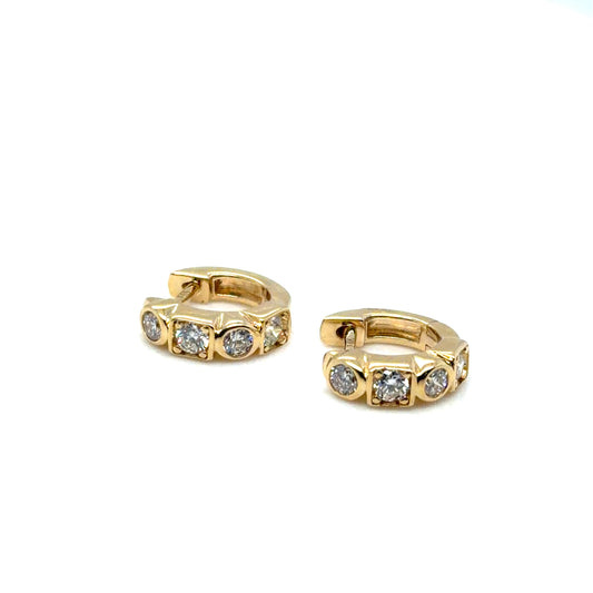 14Kt Yellow Gold Bezel Set Diamond Huggies