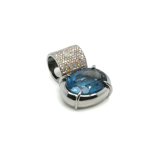 Sterling Silver London Blue Topaz and Diamond Pendant
