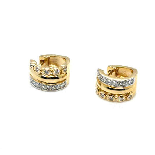 14Kt Yellow Gold Diamond Bezel Set/Channel Set Fashion Huggies