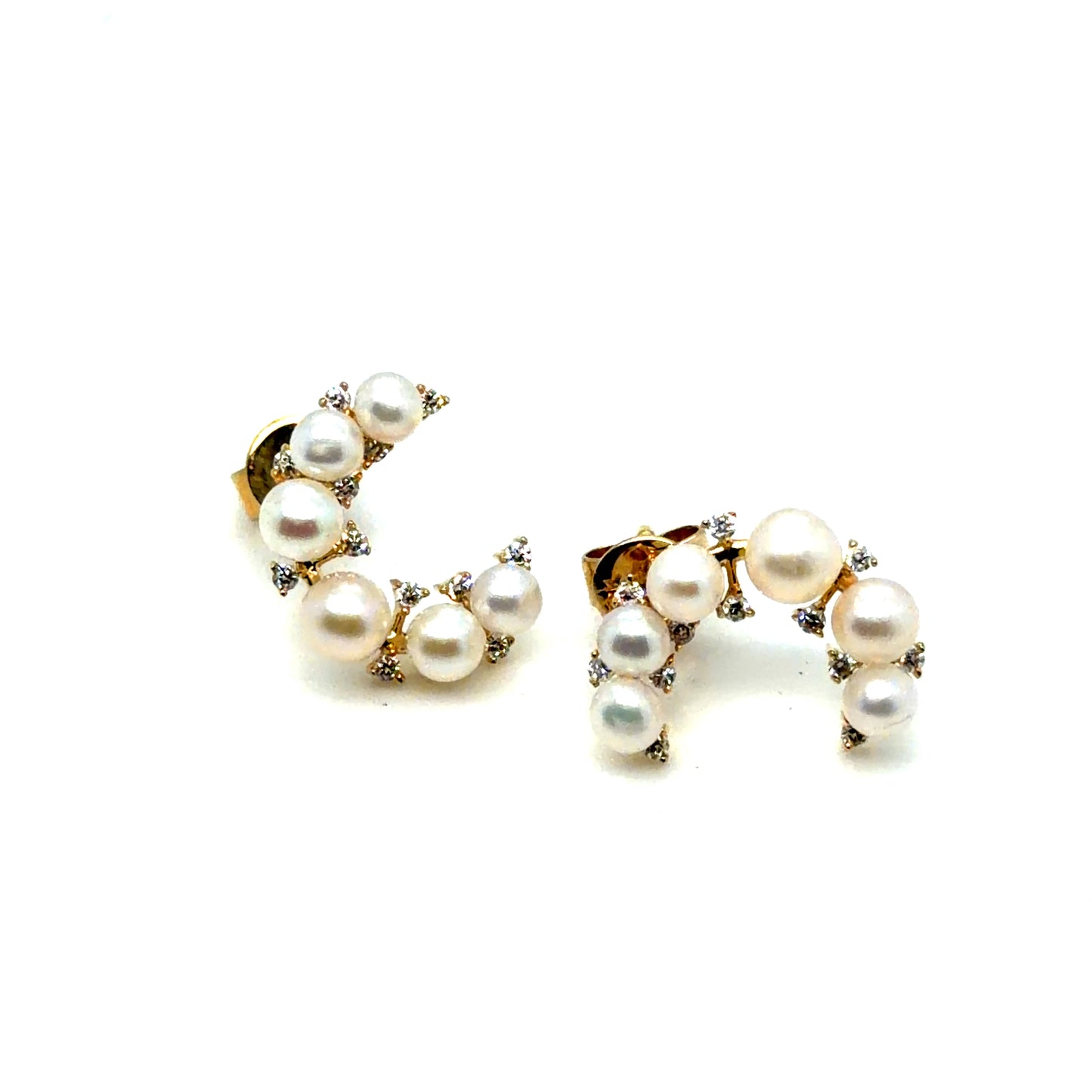 14Kt Yellow Gold Pearl and Diamond Earrings