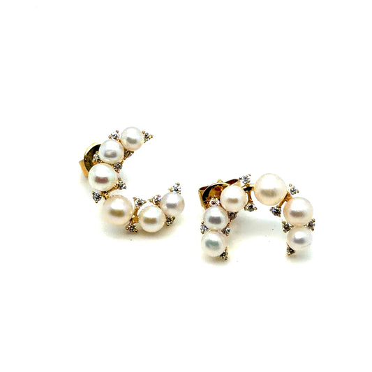 14Kt Yellow Gold Pearl and Diamond Earrings
