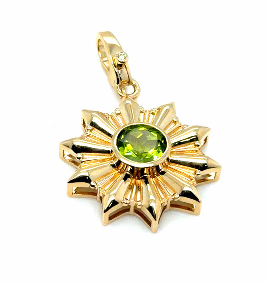 14Kt Yellow Gold Peridot and Diamond Pendant