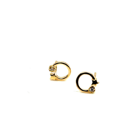 14Kt Yellow Gold Diamond and Star Fashion Earrings