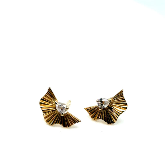 14Kt Yellow Gold Diamond Fan Style Earrings